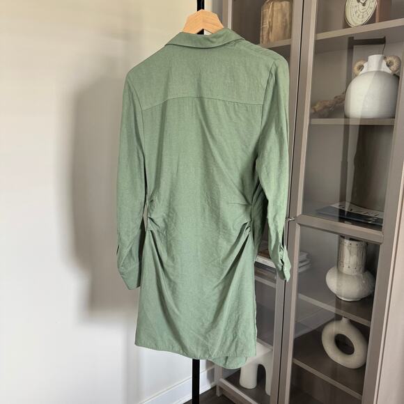 Jacquemus Le Raphia Shirt Dress Draped La Robe Bahia Sage Green Mini Dress 34 2 - Picture 3 of 7